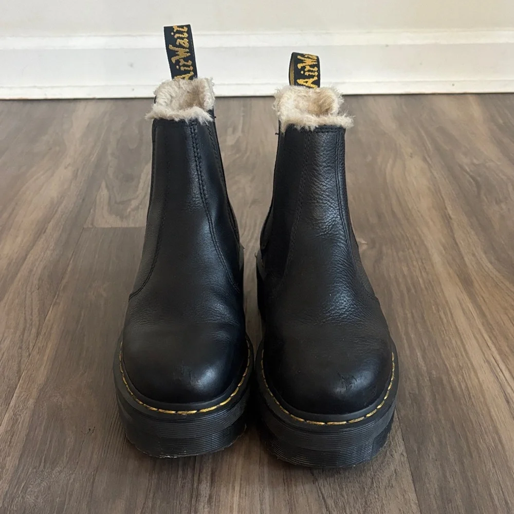 Dr. Martens Black Leather Boots with Fur Trim - Picture 1 of 7
